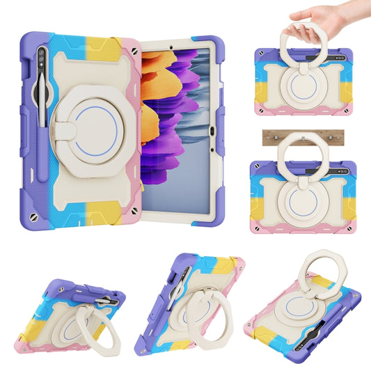 For Samsung Galaxy Tab S9 Armor Portable Rotating Ring Holder Silicone Tablet Case(Colorful Pink) - Galaxy Tab S9 Cases by PMC Jewellery | Online Shopping South Africa | PMC Jewellery | Buy Now Pay Later Mobicred