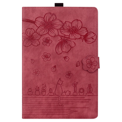 For iPad Pro 11 2024 Cartoon Sakura Cat Embossed Smart Leather Tablet Case(Red) - iPad Pro 11 2024 Cases by PMC Jewellery | Online Shopping South Africa | PMC Jewellery | Buy Now Pay Later Mobicred