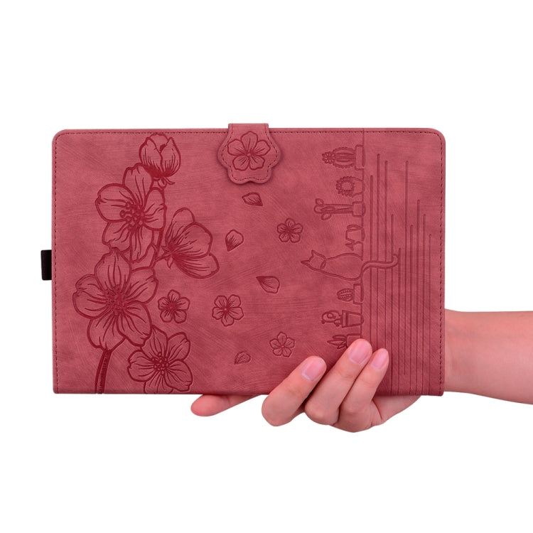 For iPad Pro 11 2024 Cartoon Sakura Cat Embossed Smart Leather Tablet Case(Red) - iPad Pro 11 2024 Cases by PMC TechLife | Online Shopping South Africa | PMC TechLife | Buy Now Pay Later Mobicred