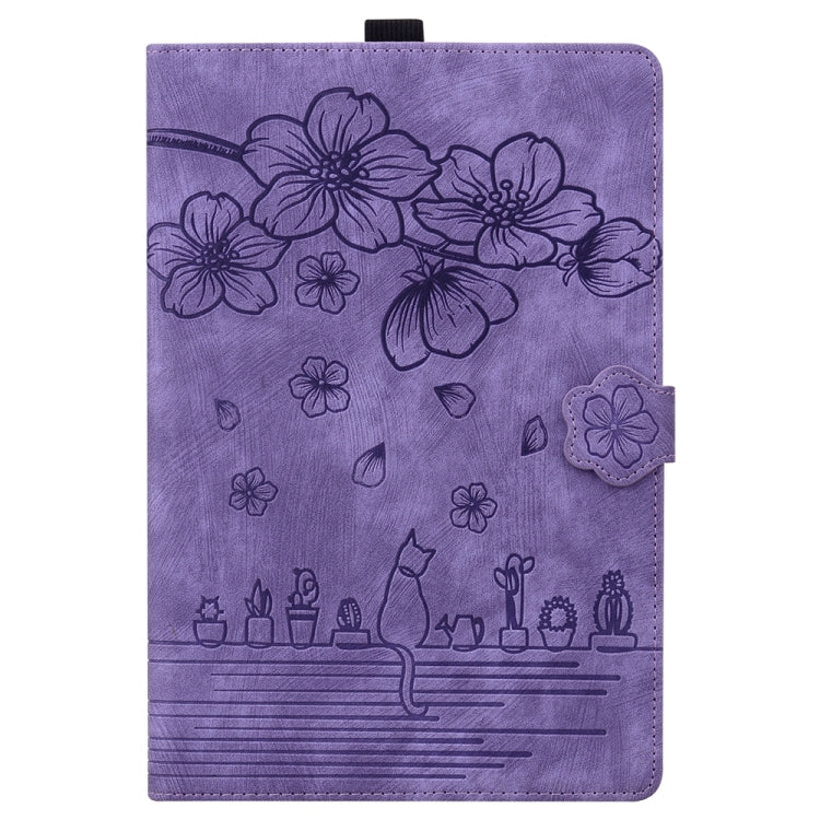 For iPad Pro 11 2024 Cartoon Sakura Cat Embossed Smart Leather Tablet Case(Purple) - iPad Pro 11 2024 Cases by PMC TechLife | Online Shopping South Africa | PMC TechLife | Buy Now Pay Later Mobicred