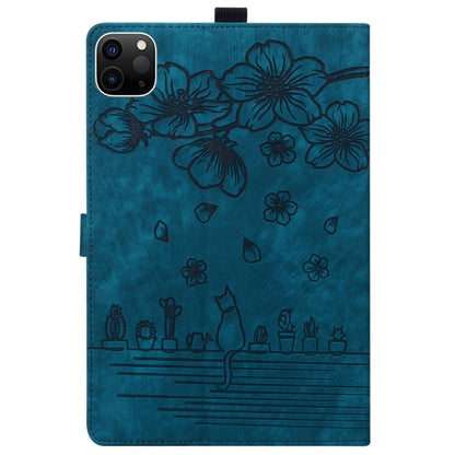 For iPad Pro 11 2024 Cartoon Sakura Cat Embossed Smart Leather Tablet Case(Blue) - iPad Pro 11 2024 Cases by PMC Jewellery | Online Shopping South Africa | PMC Jewellery | Buy Now Pay Later Mobicred