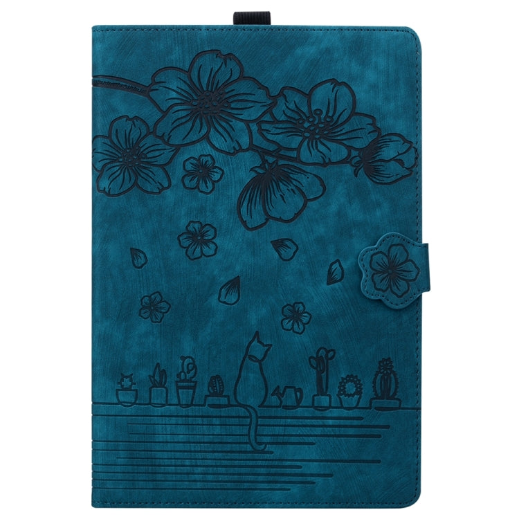 For iPad Pro 13 2024 Cartoon Sakura Cat Embossed Smart Leather Tablet Case(Blue) - iPad Pro 13 2024 Cases by PMC TechLife | Online Shopping South Africa | PMC TechLife | Buy Now Pay Later Mobicred