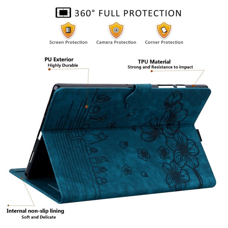 For Samsung Galaxy Tab S9+ /S8+ /S7+ Cartoon Sakura Cat Embossed Smart Leather Tablet Case(Blue) - Galaxy Tab S9+ Cases by PMC Jewellery | Online Shopping South Africa | PMC Jewellery | Buy Now Pay Later Mobicred