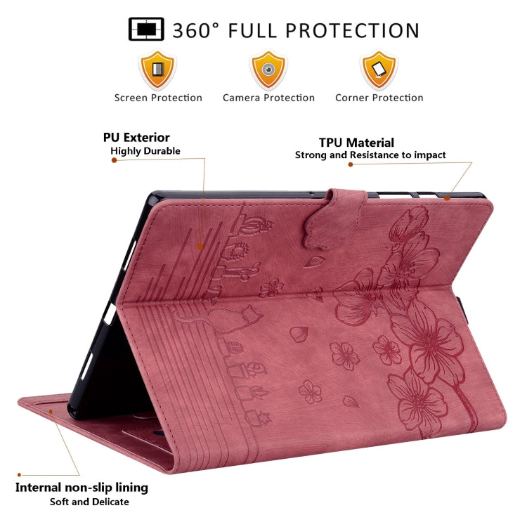 For Samsung Galaxy Tab S9 /S8 /S7 Cartoon Sakura Cat Embossed Smart Leather Tablet Case(Red) - Galaxy Tab S9 Cases by PMC Jewellery | Online Shopping South Africa | PMC Jewellery | Buy Now Pay Later Mobicred