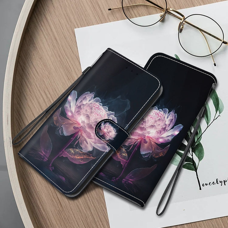 For Honor Magic6 Pro Crystal Texture Colored Drawing Leather Phone Case(Purple Peony) - Honor Cases by PMC Jewellery | Online Shopping South Africa | PMC Jewellery | Buy Now Pay Later Mobicred