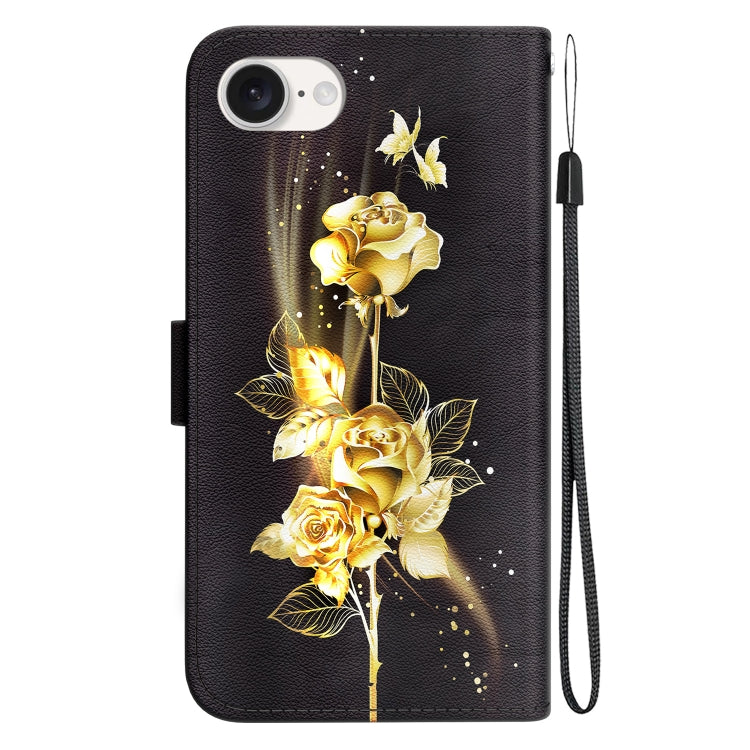 For iPhone SE 2024 Crystal Texture Colored Drawing Leather Phone Case(Gold Butterfly Rose) - More iPhone Cases by PMC Jewellery | Online Shopping South Africa | PMC Jewellery | Buy Now Pay Later Mobicred