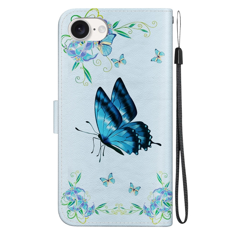 For iPhone SE 2024 Crystal Texture Colored Drawing Leather Phone Case(Blue Pansies) - More iPhone Cases by PMC Jewellery | Online Shopping South Africa | PMC Jewellery | Buy Now Pay Later Mobicred
