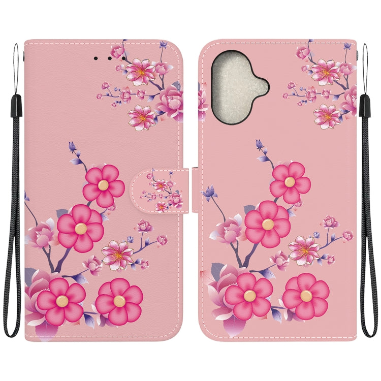 For iPhone 16 Plus Crystal Texture Colored Drawing Leather Phone Case(Cherry Blossoms) - iPhone 16 Plus Cases by PMC Jewellery | Online Shopping South Africa | PMC Jewellery | Buy Now Pay Later Mobicred