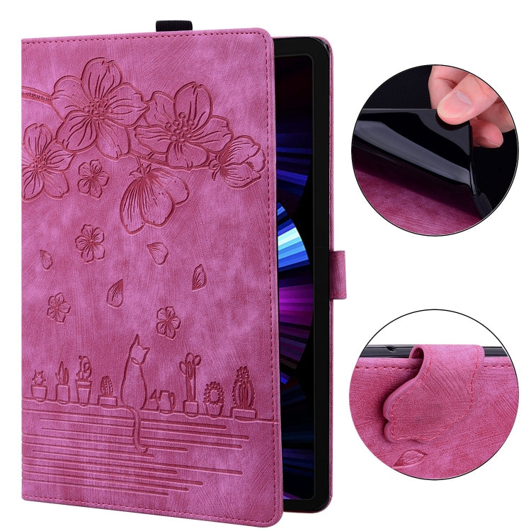 For Samsung Galaxy Tab S9 Ultra /S8 Ultra Cartoon Sakura Cat Embossed Leather Tablet Case(Rose Red) - Galaxy Tab S9 Ultra Cases by PMC Jewellery | Online Shopping South Africa | PMC Jewellery | Buy Now Pay Later Mobicred