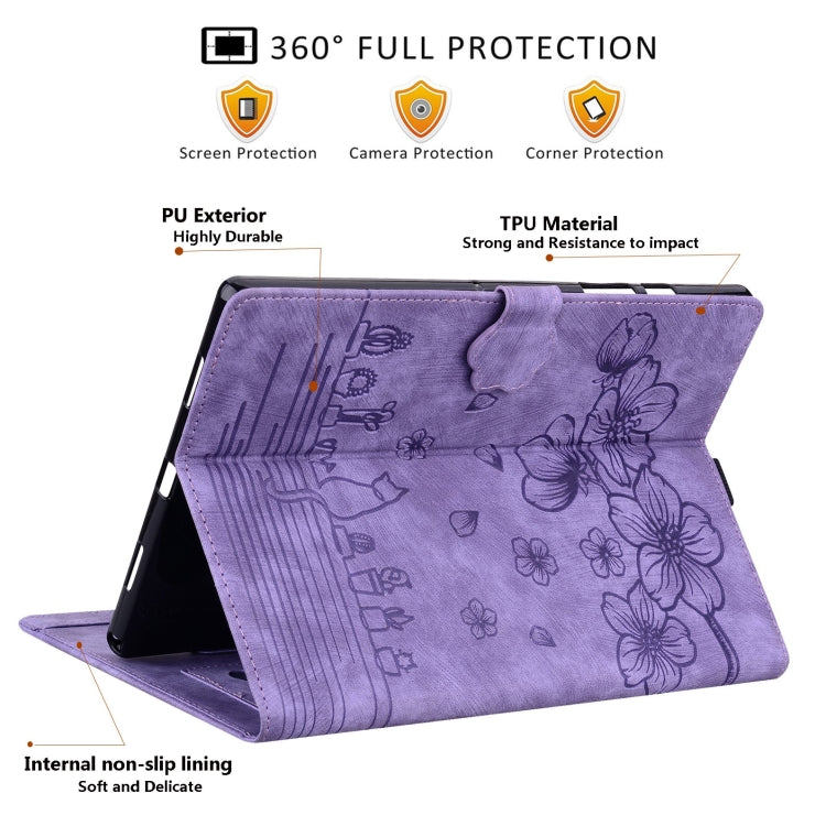 For Lenovo Tab P11 TB-J606F Cartoon Sakura Cat Embossed Leather Tablet Case(Purple) - Lenovo by PMC TechLife | Online Shopping South Africa | PMC TechLife | Buy Now Pay Later Mobicred