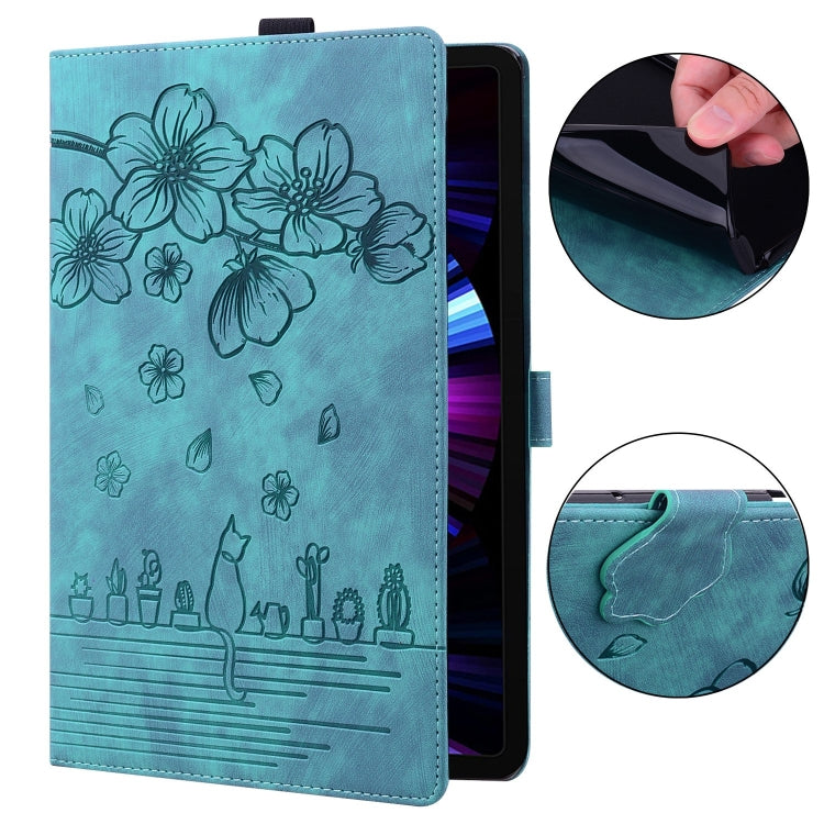 For Lenovo Xiaoxin Pad Pro 2022 / P11 Pro 2 Cartoon Sakura Cat Embossed Leather Tablet Case(Green) - free shipping - PMC TechLife - Order now!