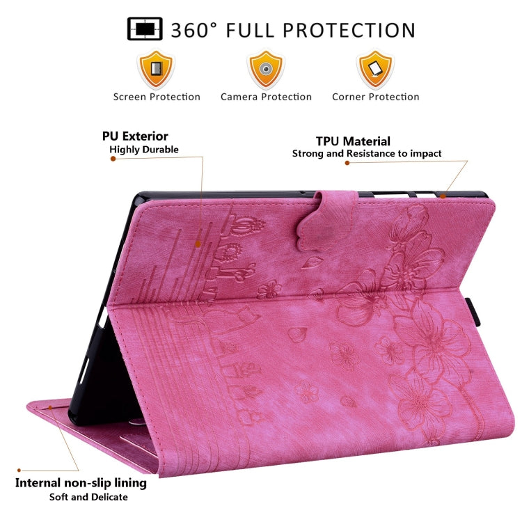 For Lenovo Xiaoxin Pad Pro 2022 / P11 Pro 2 Cartoon Sakura Cat Embossed Leather Tablet Case(Rose Red) - Lenovo by PMC TechLife | Online Shopping South Africa | PMC TechLife | Buy Now Pay Later Mobicred
