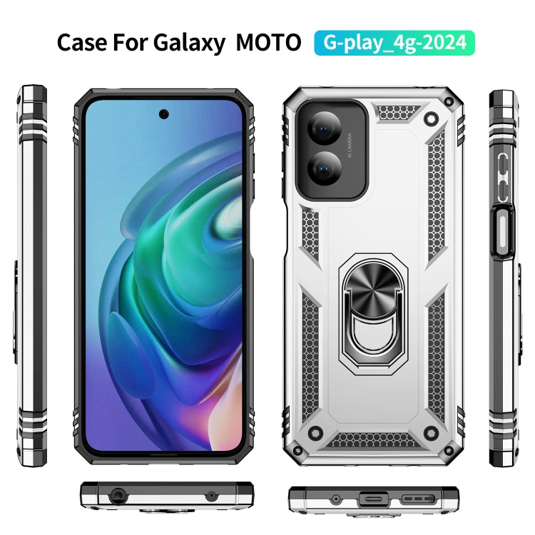 For Motorola Moto G Play 4G 2024 Shockproof TPU + PC Phone Case with Holder(Silver) - Motorola Cases by PMC Jewellery | Online Shopping South Africa | PMC Jewellery | Buy Now Pay Later Mobicred