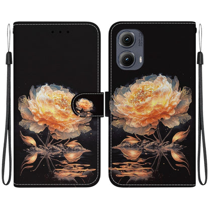 For Motorola Edge 2024 Crystal Texture Colored Drawing Leather Phone Case(Gold Peony) - Motorola Cases by PMC Jewellery | Online Shopping South Africa | PMC Jewellery | Buy Now Pay Later Mobicred