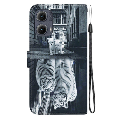 For Motorola Edge 2024 Crystal Texture Colored Drawing Leather Phone Case(Cat Tiger Reflection) - Motorola Cases by PMC Jewellery | Online Shopping South Africa | PMC Jewellery | Buy Now Pay Later Mobicred