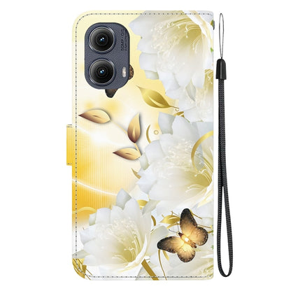 For Motorola Edge 2024 Crystal Texture Colored Drawing Leather Phone Case(Gold Butterfly Epiphyllum) - Motorola Cases by PMC Jewellery | Online Shopping South Africa | PMC Jewellery | Buy Now Pay Later Mobicred