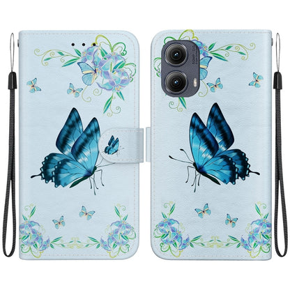 For Motorola Edge 2024 Crystal Texture Colored Drawing Leather Phone Case(Blue Pansies) - Motorola Cases by PMC Jewellery | Online Shopping South Africa | PMC Jewellery | Buy Now Pay Later Mobicred