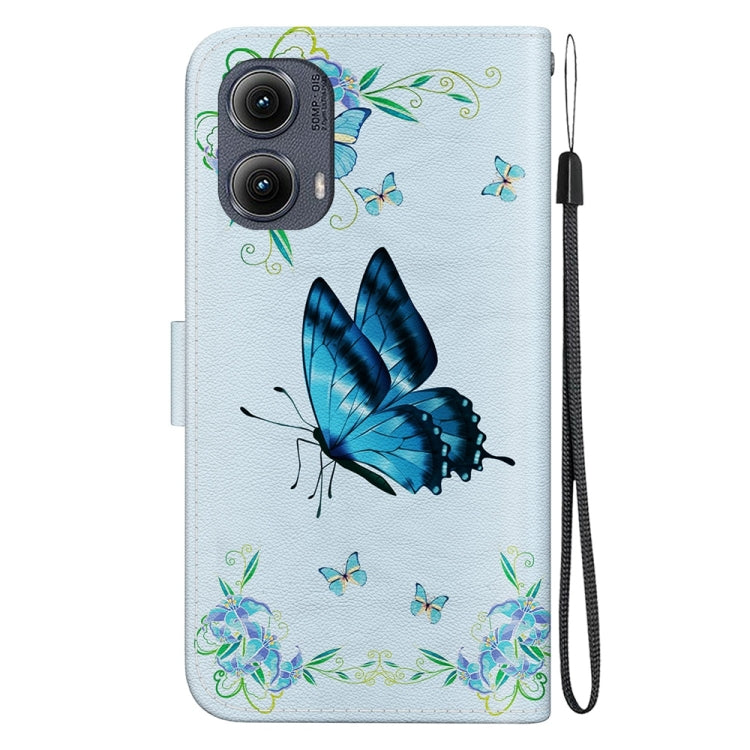 For Motorola Edge 2024 Crystal Texture Colored Drawing Leather Phone Case(Blue Pansies) - Motorola Cases by PMC Jewellery | Online Shopping South Africa | PMC Jewellery | Buy Now Pay Later Mobicred