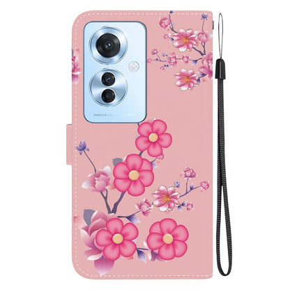 For OPPO Reno11 F Global Crystal Texture Colored Drawing Leather Phone Case(Cherry Blossoms) - Reno11 F Cases by PMC Jewellery | Online Shopping South Africa | PMC Jewellery | Buy Now Pay Later Mobicred