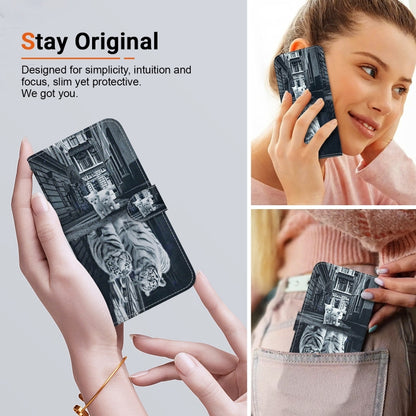 For OPPO Reno11 Pro 5G Global Crystal Texture Colored Drawing Leather Phone Case(Cat Tiger Reflection) - Reno11 Pro Cases by PMC Jewellery | Online Shopping South Africa | PMC Jewellery | Buy Now Pay Later Mobicred