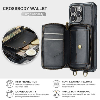 For iPhone 15 Pro Max JEEHOOD C22 Series Zipper Wallet Leather Phone Case with Dual Lanyard(Black) - iPhone 15 Pro Max Cases by JEEHOOD | Online Shopping South Africa | PMC Jewellery | Buy Now Pay Later Mobicred