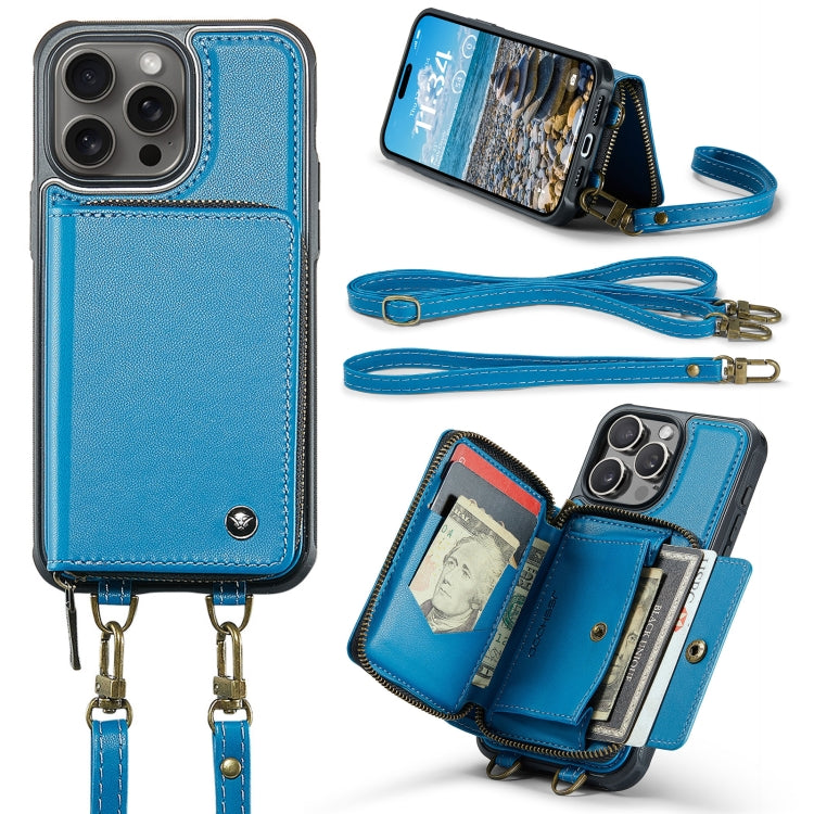 For iPhone 16 Pro Max JEEHOOD C22 Series Zipper Wallet Leather Phone Case with Dual Lanyard(Blue) - iPhone 16 Pro Max Cases by JEEHOOD | Online Shopping South Africa | PMC Jewellery | Buy Now Pay Later Mobicred