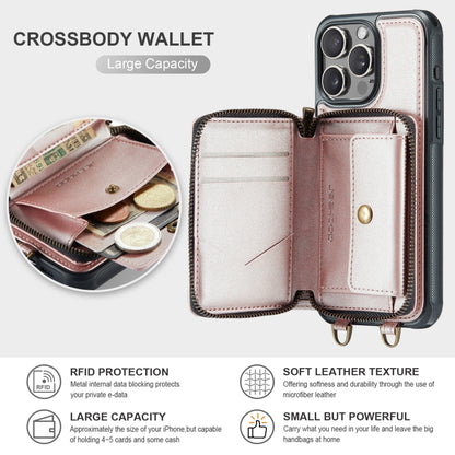 For iPhone 16 Pro Max JEEHOOD C22 Series Zipper Wallet Leather Phone Case with Dual Lanyard(Rose Gold) - iPhone 16 Pro Max Cases by JEEHOOD | Online Shopping South Africa | PMC Jewellery | Buy Now Pay Later Mobicred