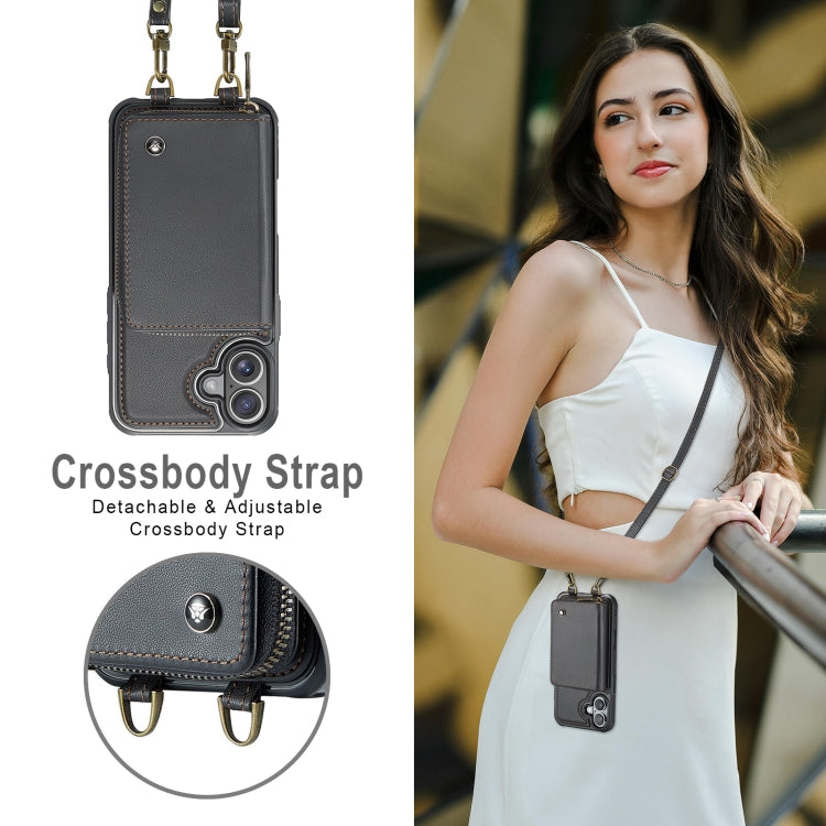 For iPhone 16 Plus JEEHOOD C22 Series Zipper Wallet Leather Phone Case with Dual Lanyard(Coffee) - free shipping - PMC Jewellery - Order now!