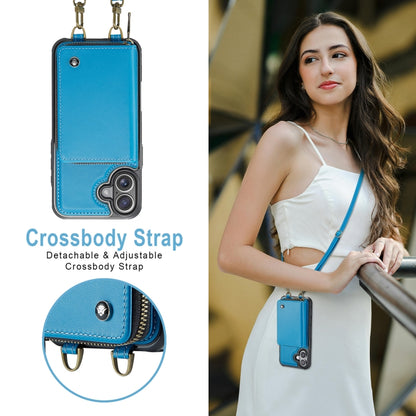 For iPhone 16 JEEHOOD C22 Series Zipper Wallet Leather Phone Case with Dual Lanyard(Blue) - iPhone 16 Cases by JEEHOOD | Online Shopping South Africa | PMC Jewellery | Buy Now Pay Later Mobicred