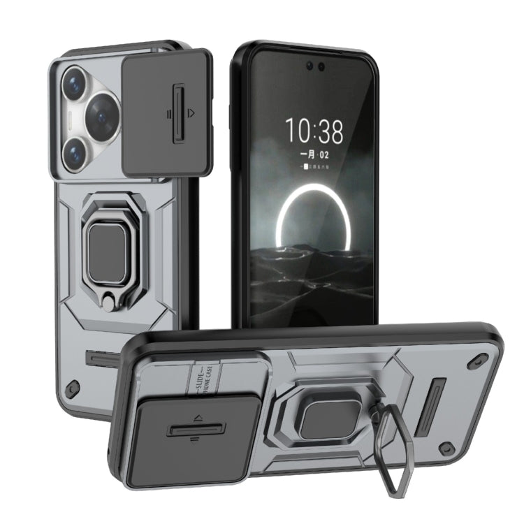 For Huawei Pura 70 Sliding Camshield TPU + PC Shockproof Phone Case with Holder(Grey) - Huawei Cases by PMC Jewellery | Online Shopping South Africa | PMC Jewellery | Buy Now Pay Later Mobicred