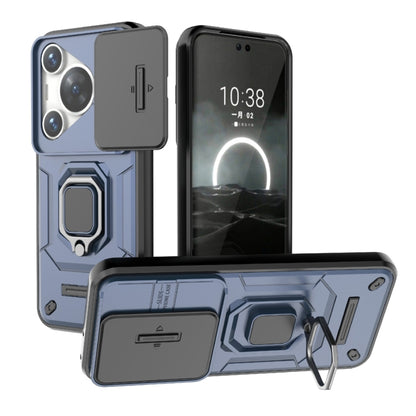 For Huawei Pura 70 Pro / Pura 70 Pro+ Sliding Camshield TPU + PC Shockproof Phone Case with Holder(Blue) - Huawei Cases by PMC Jewellery | Online Shopping South Africa | PMC Jewellery | Buy Now Pay Later Mobicred