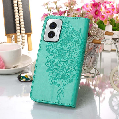 For Motorola Moto G Play 4G 2024 Embossed Butterfly Leather Phone Case(Green) - Motorola Cases by PMC Jewellery | Online Shopping South Africa | PMC Jewellery | Buy Now Pay Later Mobicred