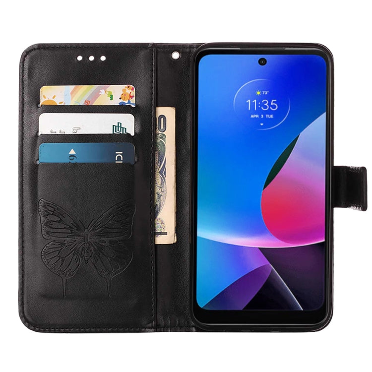 For Motorola Moto G Play 4G 2024 Embossed Butterfly Leather Phone Case(Black) - Motorola Cases by PMC Jewellery | Online Shopping South Africa | PMC Jewellery | Buy Now Pay Later Mobicred