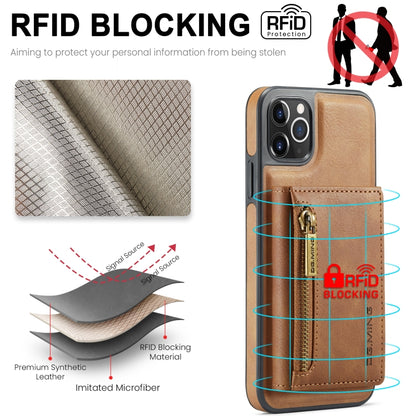 For iPhone 11 Pro Max DG.MING M5 Series Zip RFID Multi Card Detachable Leather Phone Case(Brown) - iPhone 11 Pro Max Cases by DG.MING | Online Shopping South Africa | PMC Jewellery