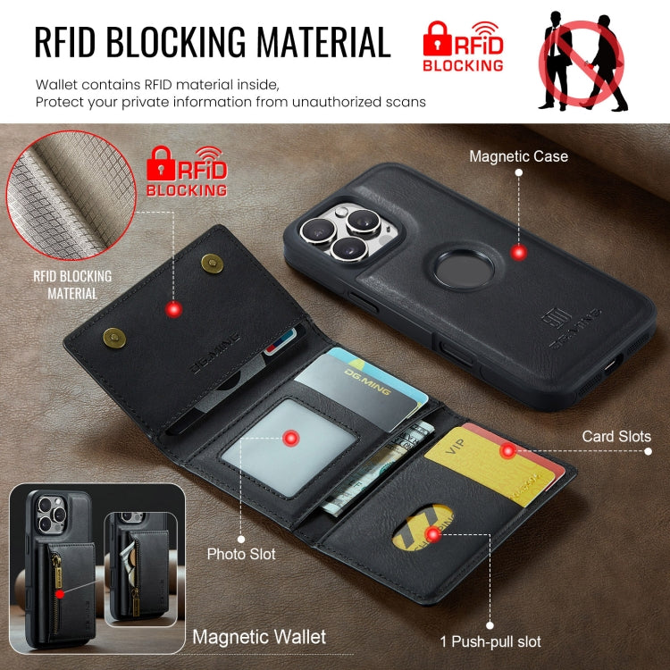 For iPhone 16 Pro Max DG.MING M5 Series Zip RFID Multi Card Detachable Leather Phone Case(Black) - iPhone 16 Pro Max Cases by DG.MING | Online Shopping South Africa | PMC Jewellery | Buy Now Pay Later Mobicred