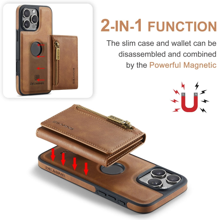 For iPhone 16 Pro Max DG.MING M5 Series Zip RFID Multi Card Detachable Leather Phone Case(Brown) - iPhone 16 Pro Max Cases by DG.MING | Online Shopping South Africa | PMC Jewellery | Buy Now Pay Later Mobicred