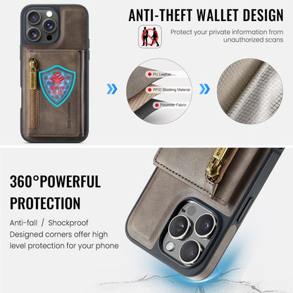 For iPhone 16 Pro Max DG.MING M5 Series Zip RFID Multi Card Detachable Leather Phone Case(Coffee) - iPhone 16 Pro Max Cases by DG.MING | Online Shopping South Africa | PMC Jewellery | Buy Now Pay Later Mobicred