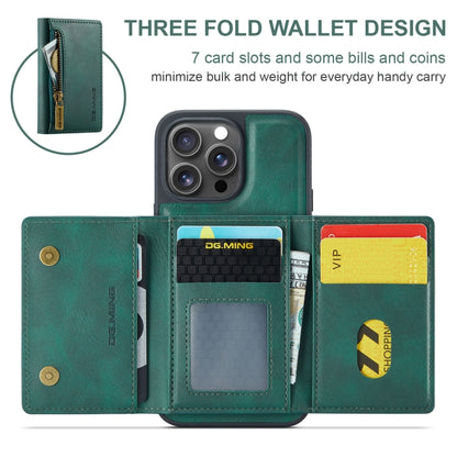 For iPhone 16 Pro Max DG.MING M5 Series Zip RFID Multi Card Detachable Leather Phone Case(Green) - iPhone 16 Pro Max Cases by DG.MING | Online Shopping South Africa | PMC Jewellery | Buy Now Pay Later Mobicred