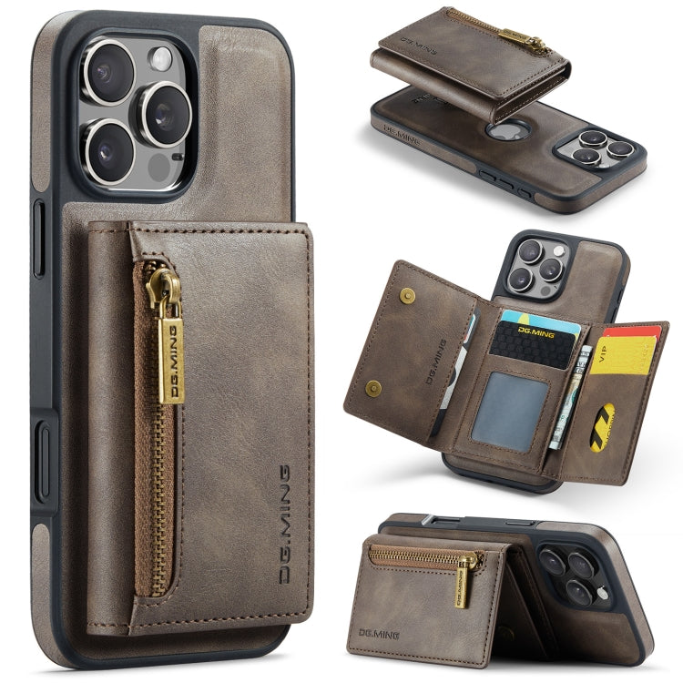 For iPhone 16 Pro DG.MING M5 Series Zip RFID Multi Card Detachable Leather Phone Case(Coffee) - iPhone 16 Pro Cases by DG.MING | Online Shopping South Africa | PMC Jewellery | Buy Now Pay Later Mobicred