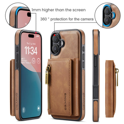 For iPhone 16 Plus DG.MING M5 Series Zip RFID Multi Card Detachable Leather Phone Case(Brown) - iPhone 16 Plus Cases by DG.MING | Online Shopping South Africa | PMC Jewellery | Buy Now Pay Later Mobicred