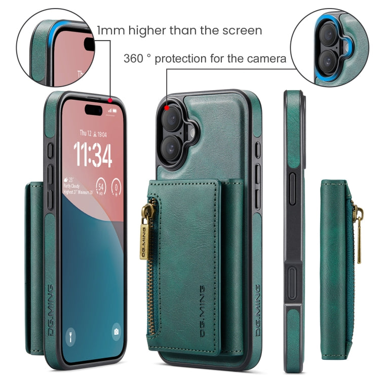 For iPhone 16 Plus DG.MING M5 Series Zip RFID Multi Card Detachable Leather Phone Case(Green) - iPhone 16 Plus Cases by DG.MING | Online Shopping South Africa | PMC Jewellery | Buy Now Pay Later Mobicred