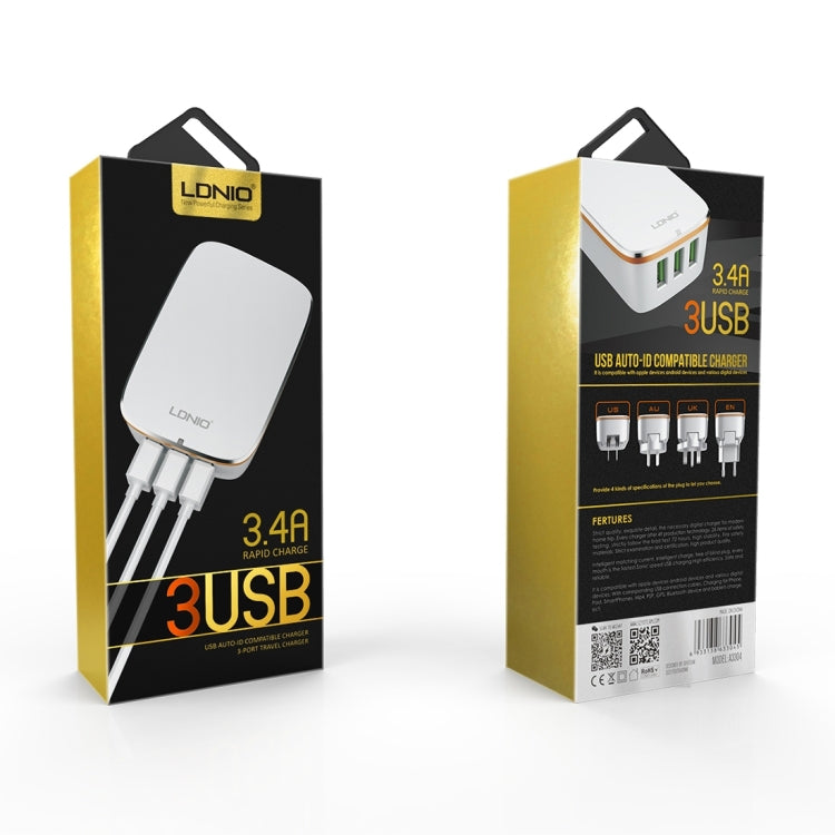 LDNIO A3304 17W 3 USB Interfaces Travel Charger Mobile Phone Charger, UK Plug - free shipping - PMC TechLife - Order now!
