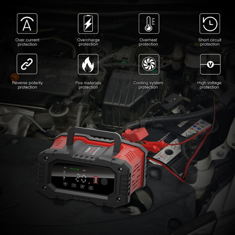 FOXSUR 12V / 24V 20A 300W Portable Motorcycle Car Smart Battery Charger(UK Plug) - free shipping - PMC TechLife - Order now!