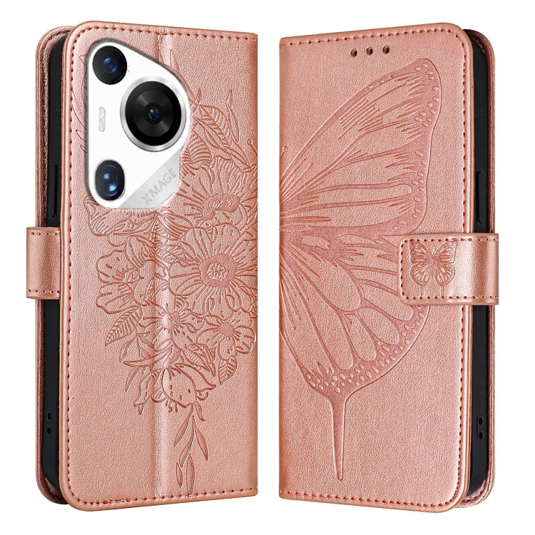 For Huawei Pura 70 Pro Embossed Butterfly Leather Phone Case(Rose Gold) - Huawei Cases by PMC Jewellery | Online Shopping South Africa | PMC Jewellery | Buy Now Pay Later Mobicred