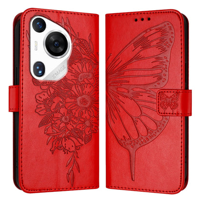 For Huawei Pura 70 Pro Embossed Butterfly Leather Phone Case(Red) - Huawei Cases by PMC Jewellery | Online Shopping South Africa | PMC Jewellery | Buy Now Pay Later Mobicred