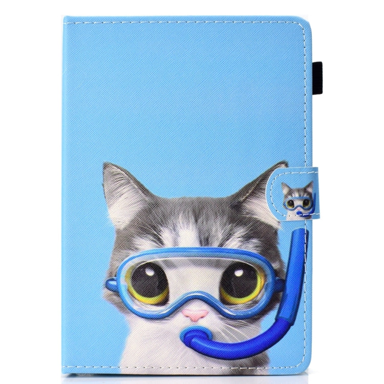 For 10 inch Universal Colored Drawing Stitching Leather Tablet Case(Diving Cat) - 10 - 11 inch by PMC TechLife | Online Shopping South Africa | PMC TechLife | Buy Now Pay Later Mobicred