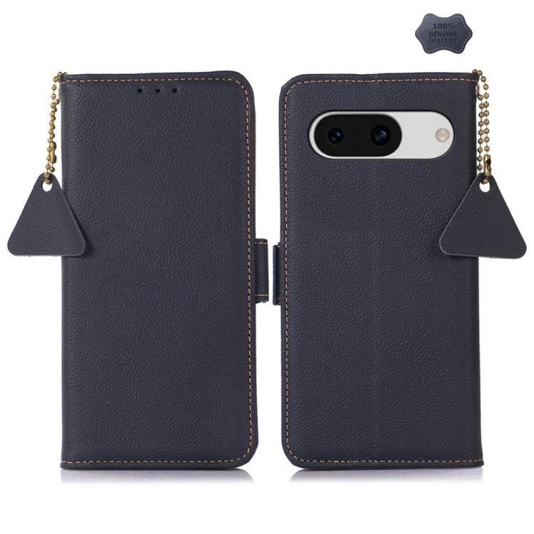 For Google Pixel 8A Side-Magnetic TJ Genuine Leather RFID Phone Case(Blue) - Google Cases by PMC TechLife | Online Shopping South Africa | PMC TechLife | Buy Now Pay Later Mobicred