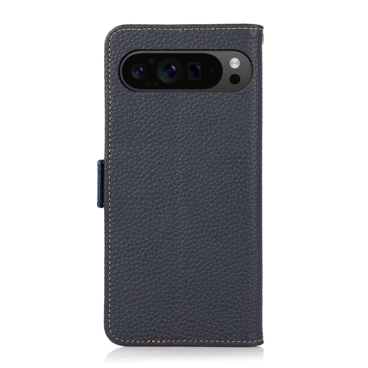 For Google Pixel 9 Pro KHAZNEH Side-Magnetic Litchi Genuine Leather RFID Phone Case(Blue) - Google Cases by PMC Jewellery | Online Shopping South Africa | PMC Jewellery | Buy Now Pay Later Mobicred