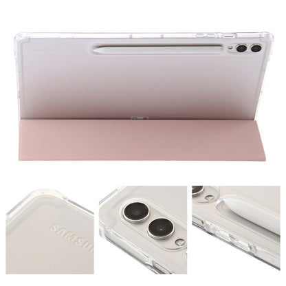 For Samsung Galaxy Tab S9 3-Fold Clear Acrylic Leather Tablet Case(Pink) - Galaxy Tab S9 Cases by PMC Jewellery | Online Shopping South Africa | PMC Jewellery | Buy Now Pay Later Mobicred