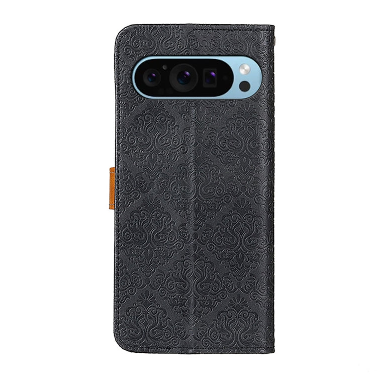 For Google Pixel 9 European Floral Embossed Leather Phone Case(Black) - Google Cases by PMC Jewellery | Online Shopping South Africa | PMC Jewellery | Buy Now Pay Later Mobicred